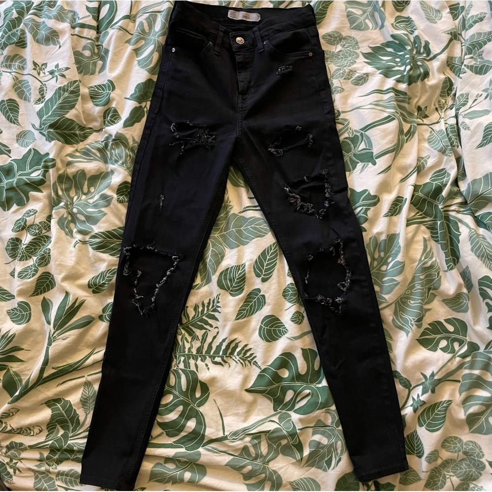 Topshop Jamie Distressed Black Skinny Jeans